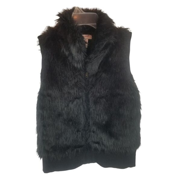 ARIZONA JEAN CO BLACK FAUX FUR ZIP UP VEST. SIZE L - Picture 1 of 12